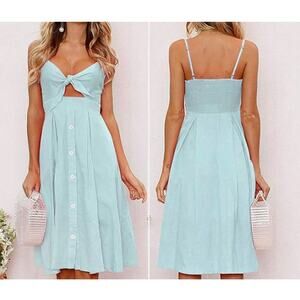 ECOWISH Women  Summer Tie Front V-Neck Dress Light Green Sz M NWT